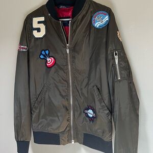 Zara Khaki Bomber Jacket with Embroidered Patches